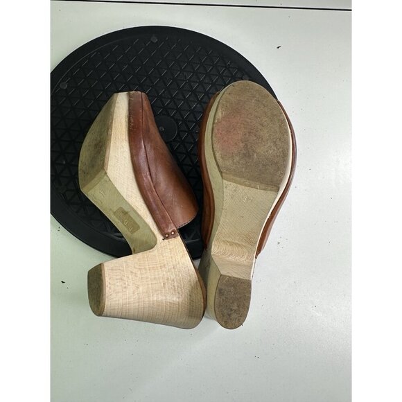 Manufacture D'essai Women’s  Brown Leather Wooden Heel Clog Sz 37 / 7 US - Picture 6 of 8